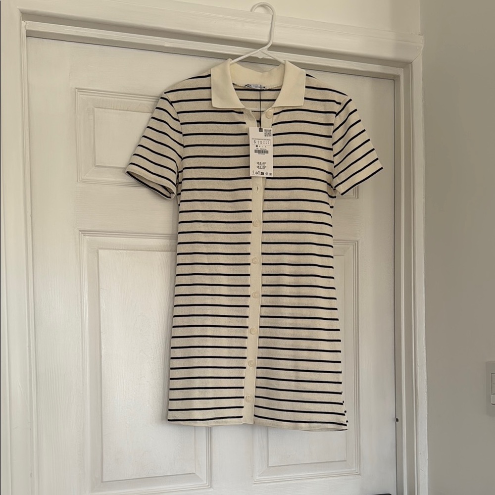 Zara Striped Short Sleeve Polo Dress